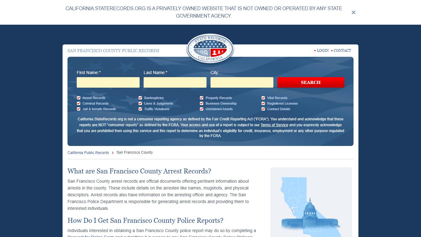 San Francisco County Arrest, Court, and Public Records | StateRecords.org